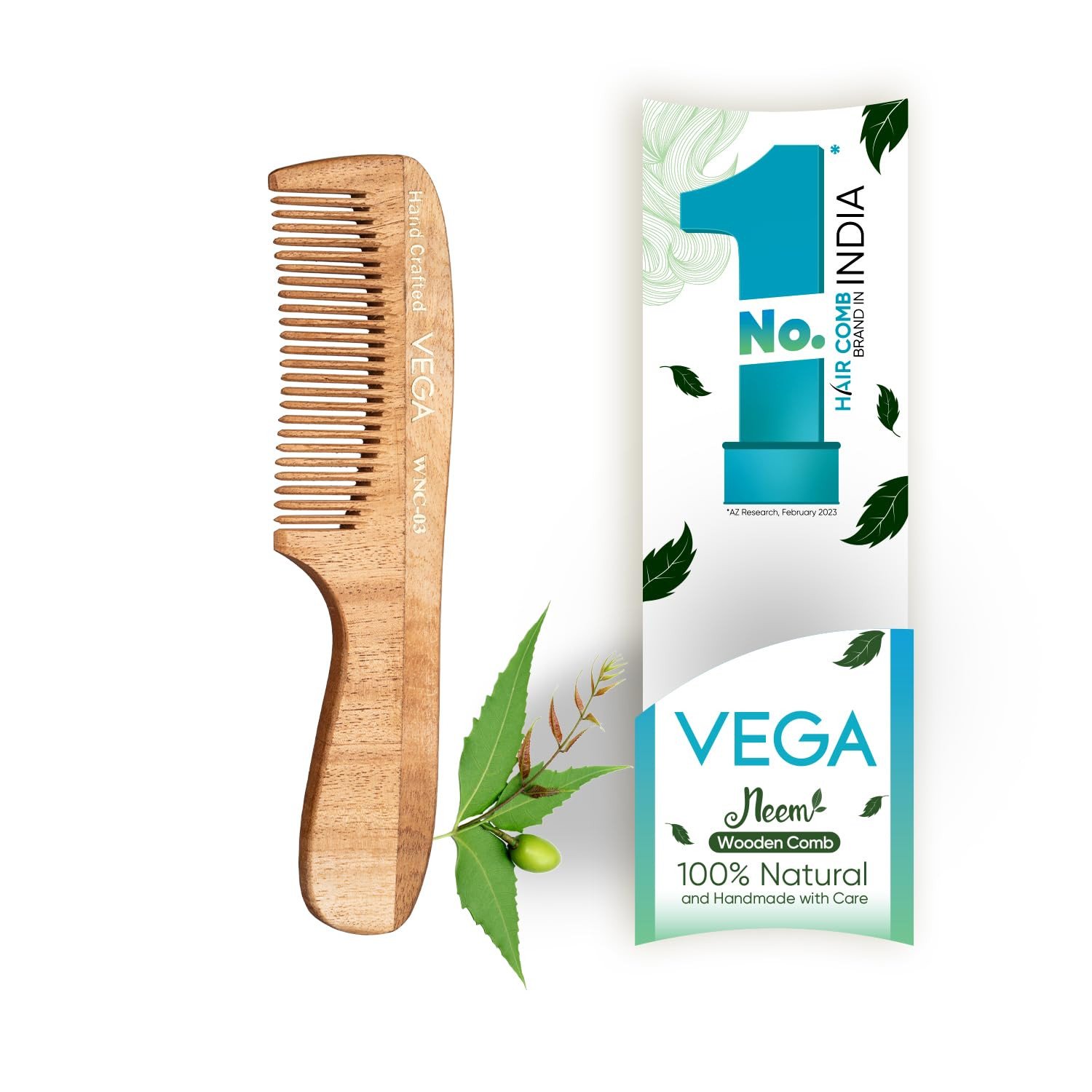 Vega Neem Hair Combs for Women & Men, Treated with Natural Oil, Reduce Hairfall, Detangling, Frizz Control & Shine, Suited For All Hair Types WNC 03