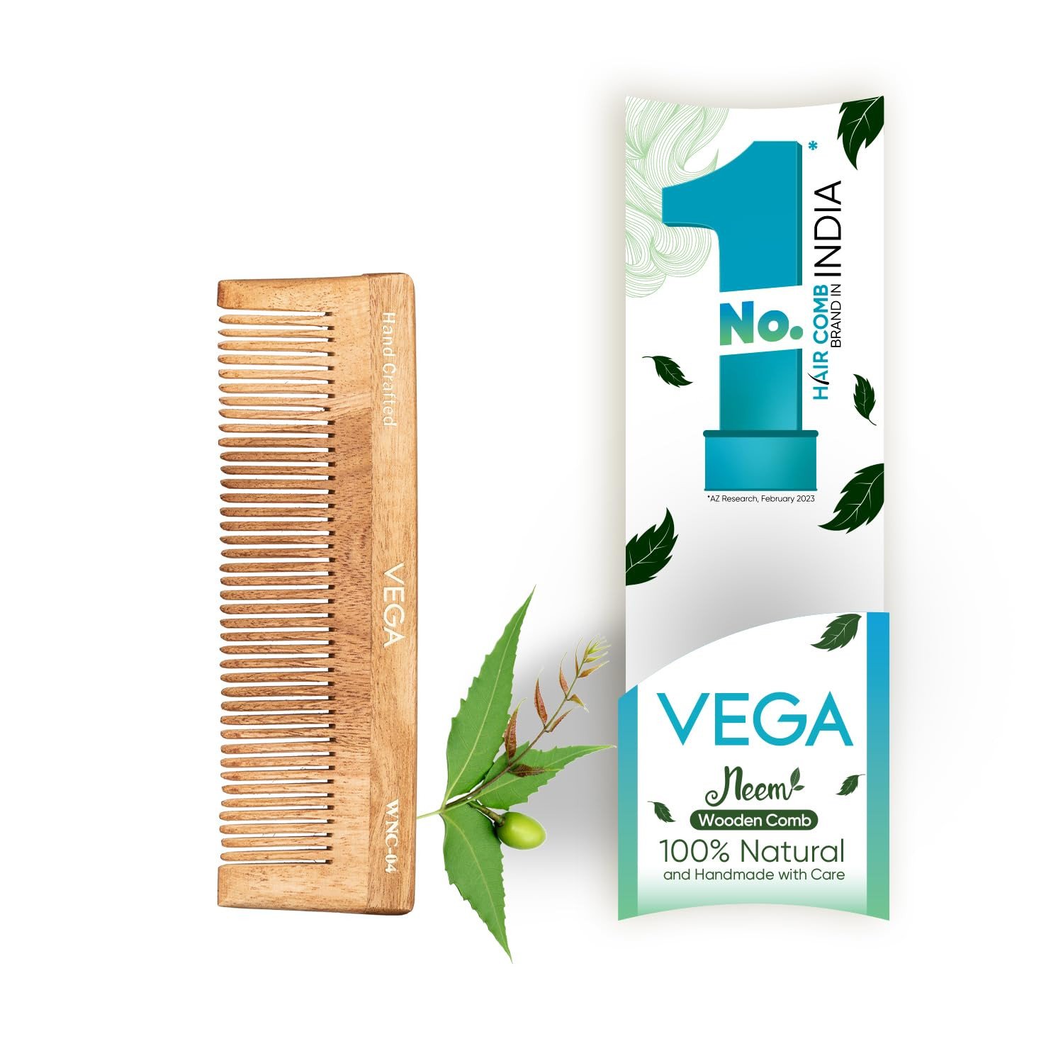 Vega Neem Hair Combs for Women & Men, Treated with Natural Oil, Reduce Hairfall, Detangling, Frizz Control & Shine, Suited For All Hair Type WNC 04