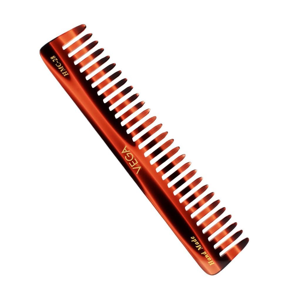 Vega Tortoise Shell Pattern with 1 Row De-Tangling Hair Comb,Handmade, (India's No.1* Hair Comb Brand)For Men and Women HMC 28