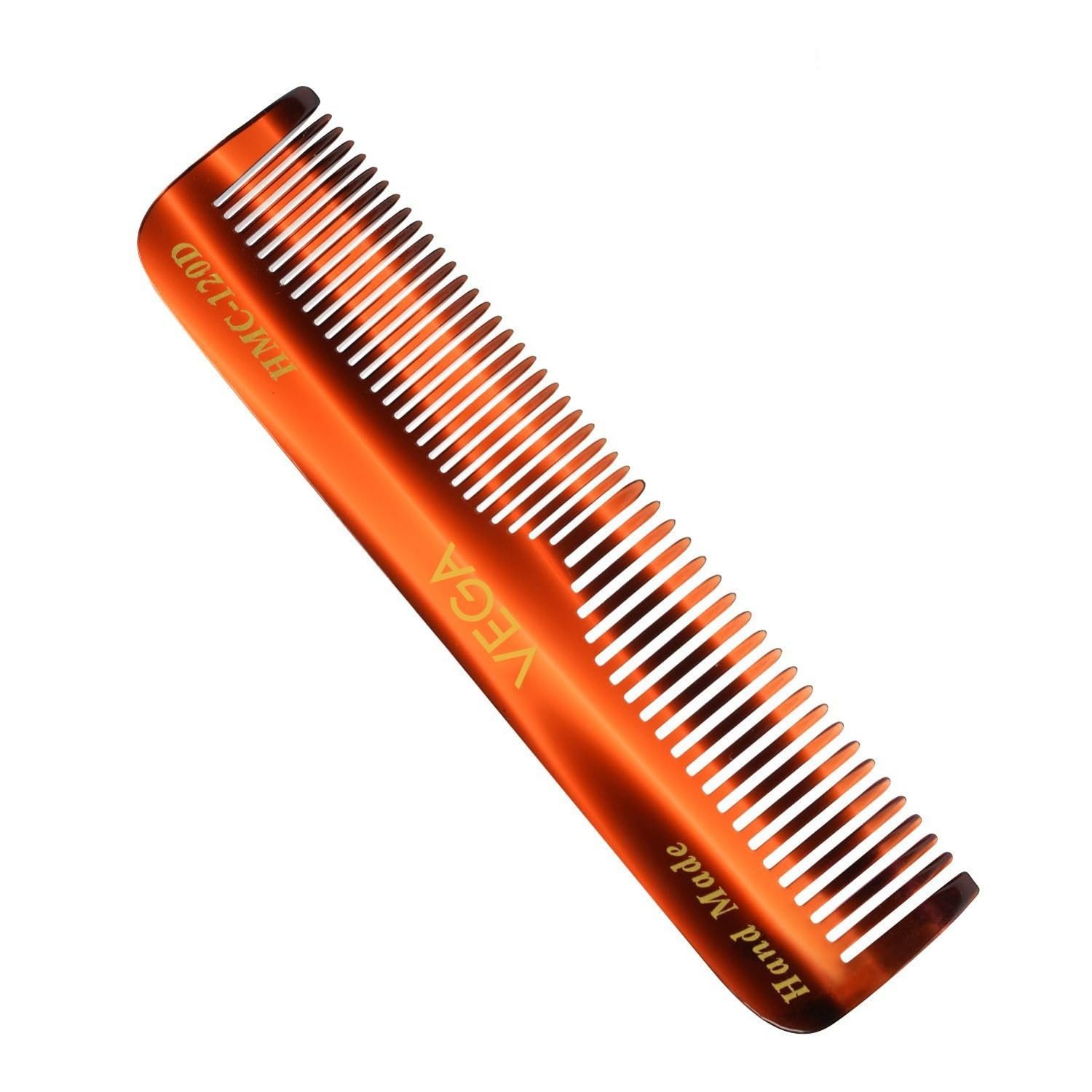 Vega Tortoise Shell Pattern Half coarse and Half Fine Pocket Hair Comb,Handmade, (India's No.1* Hair Comb Brand)For Men and Women HMC 120D