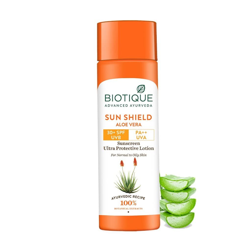 Biotique Sun Shield Aloe vera 30+ SPF UVB Sunscreen Ultra Protectective Lotion For Normal to Oily Skin 120ML