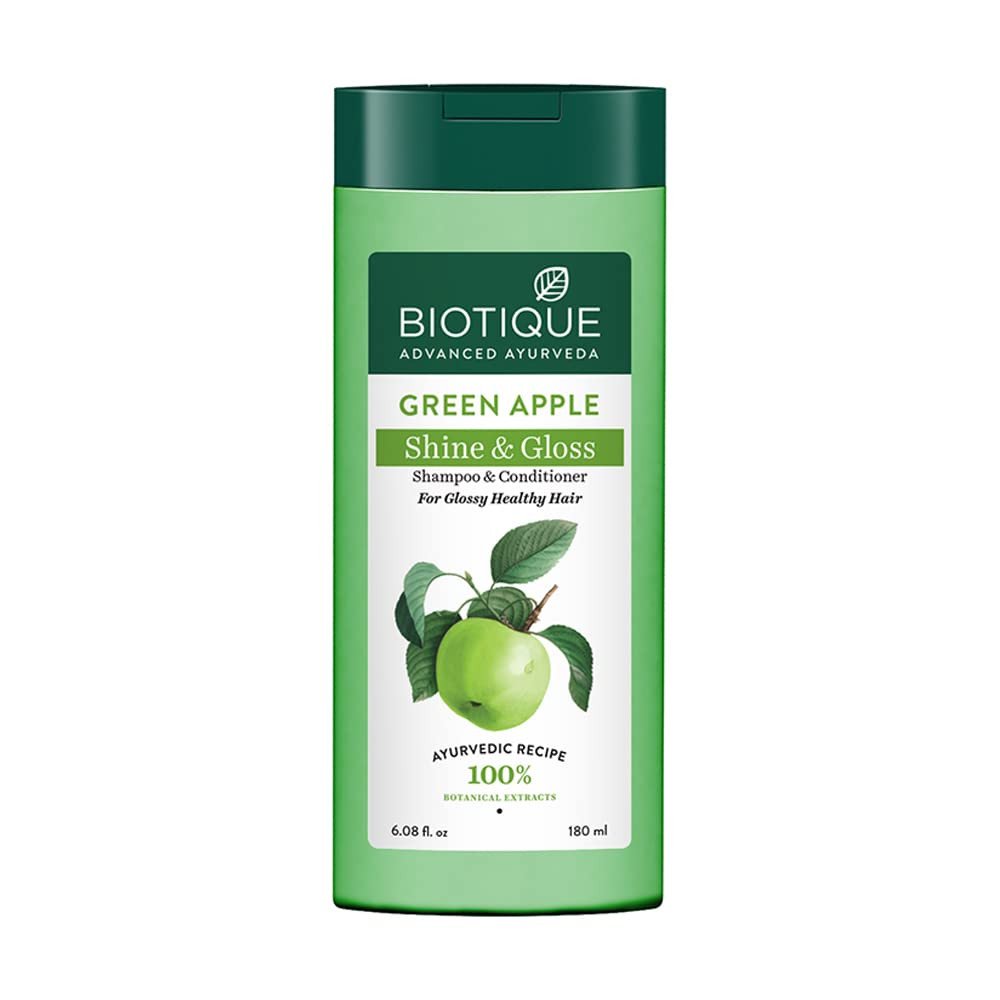 Biotique Green Apple Shine & Gloss Shampoo & Conditioner| Promotes Healthy, Shiny and Glossy Hair | Nourishes Scalp | Makes Hair Soft & Smooth |100% Botanical Extracts| All Skin Types