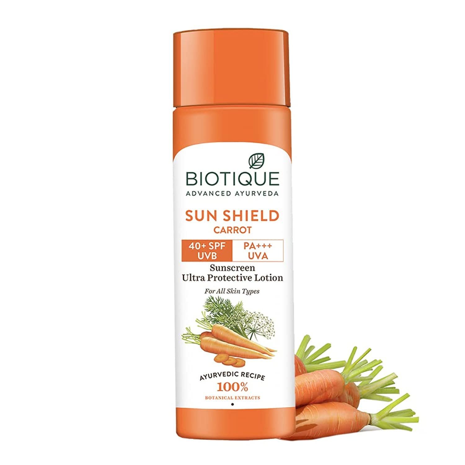 Biotique Bio Carrot Face And Body Sun Lotion All Skin Type SPF 40 Uva/Uvb, 120Ml