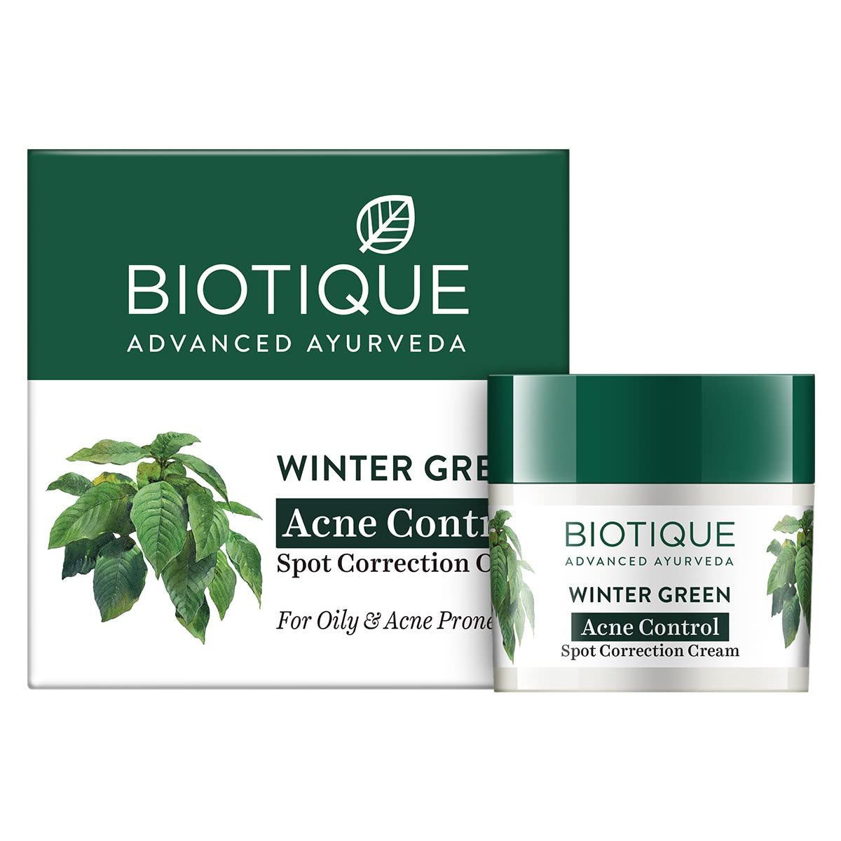 Biotique Winter Green Spot Correcting Anti Acne Cream | Acne Control | Spot Correction Clears Blemishes |Enhances Skin Texture | 100% Botanical Extracts| Suitable for All Skin Types | 15G