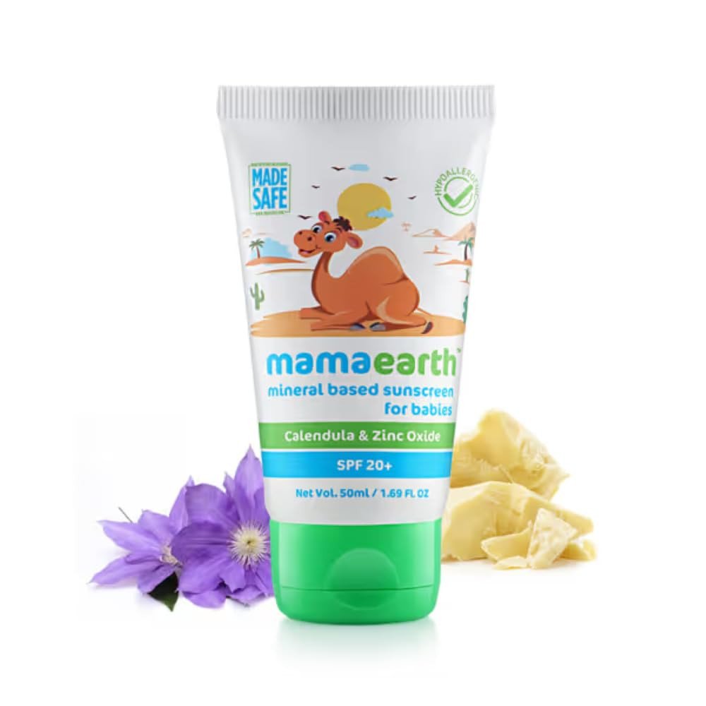 Mamaearth Mineral Based Sunscreen | Infused With Calendula & Zinc Oxide | Protects Against Uv Rays With Spf 20, Deeply Nourishes & Soothes Skin, Sensitive