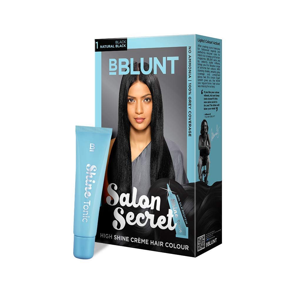 Bblunt Salon Secret High Shine Crème Hair Colour, 100g - Natural Black 1 (Pack Of 1) With Shine Tonic, 8ml