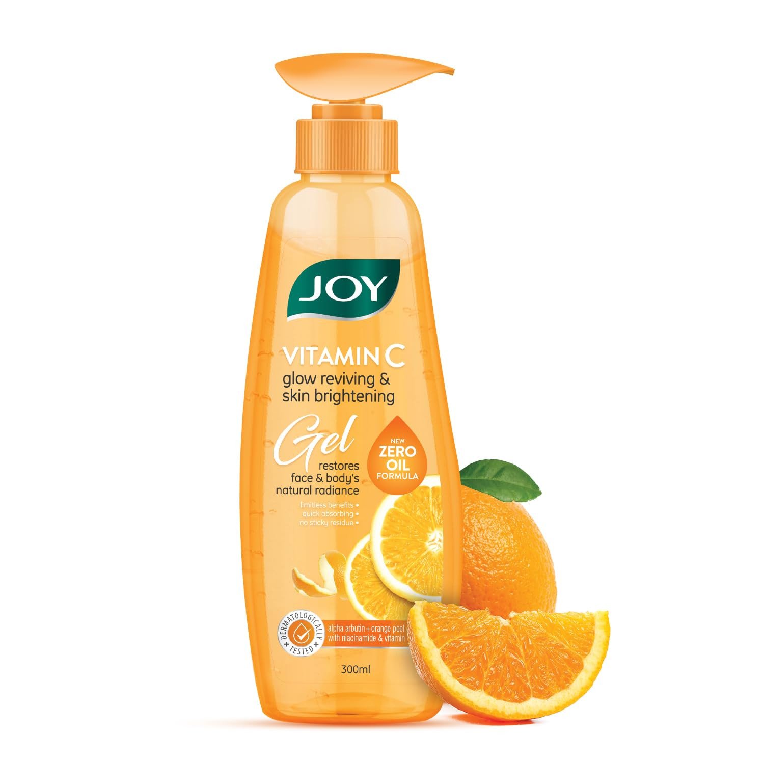 Joy Vitamin C Gel | Glow Reviving & Skin Brightening Gel | With Orange Peel extract, Alpha-arbutin, Anti Tan, Sun Protection, Skin Moisturizer for Face & Body, No Parabens | For All Skin Types 300 ml