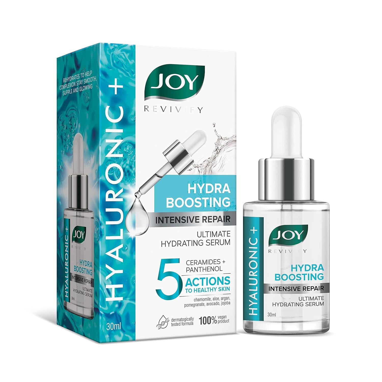 Joy Hydra Boosting Hyaluronic Acid Face Serum for Intensive Repair | Revitalizes, Renews, Rejuvenates, Hydrates & Protects Skin from Sun | Suitable for All Skin Types (30ml)