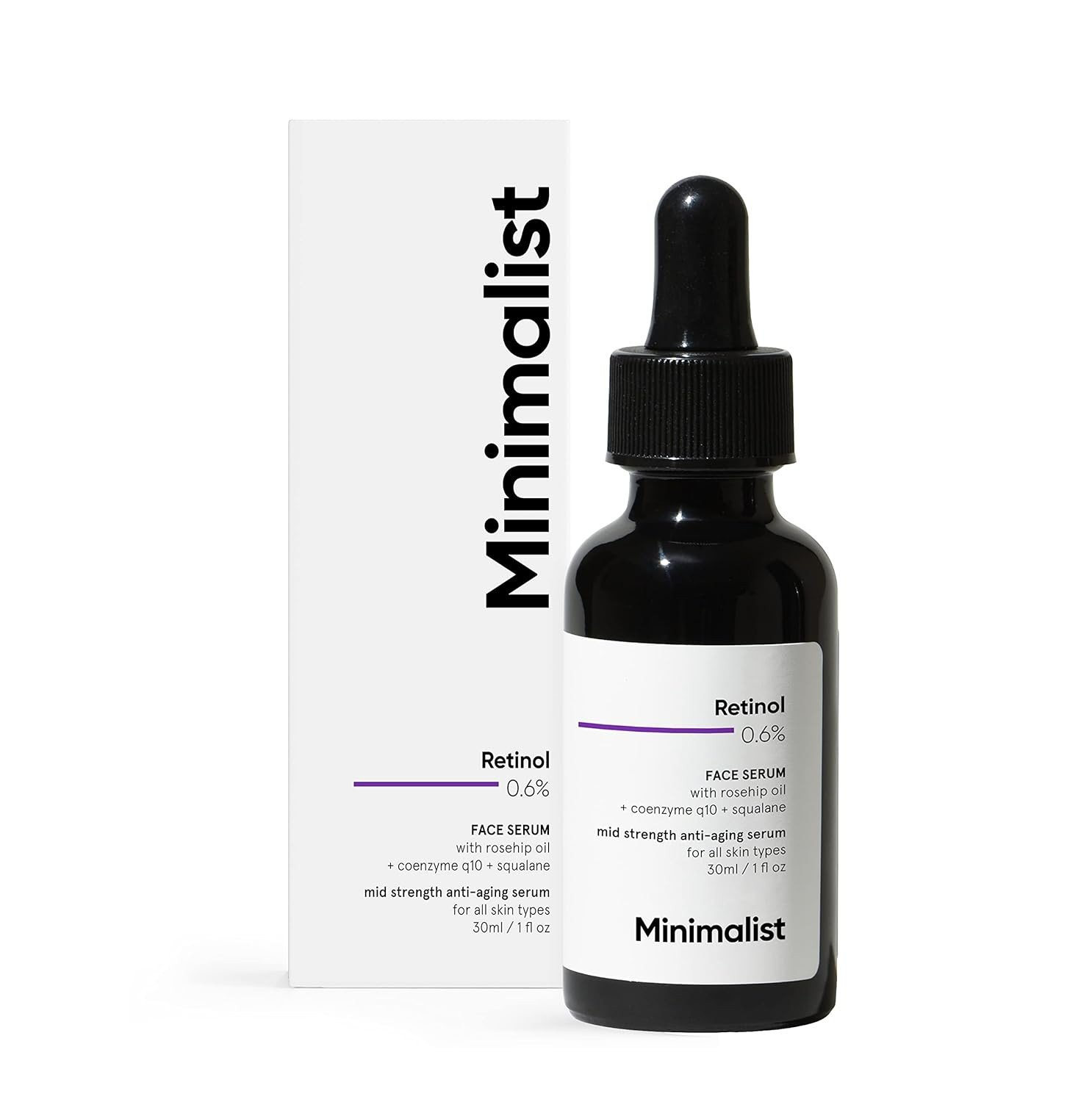 Minimalist Retinol 0.6% Mid-Strength Anti Aging Face Serum For Unisex, Reduces Fine Lines & Wrinkles, Medium Strength Retinol Formula