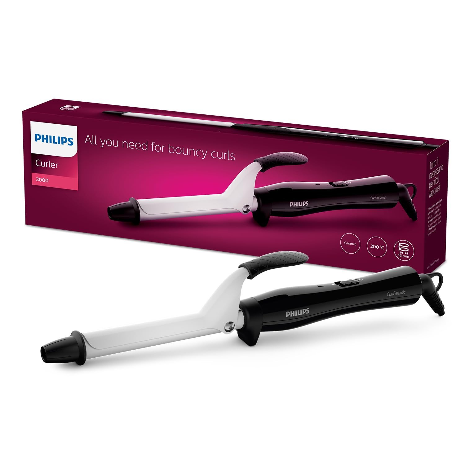 Philips Hair Curler with 16MM Barrel | Ceramic Coated Barrel for Long-Lasting Bouncy Looking Curls | Fast Heat Up | BHB862/00