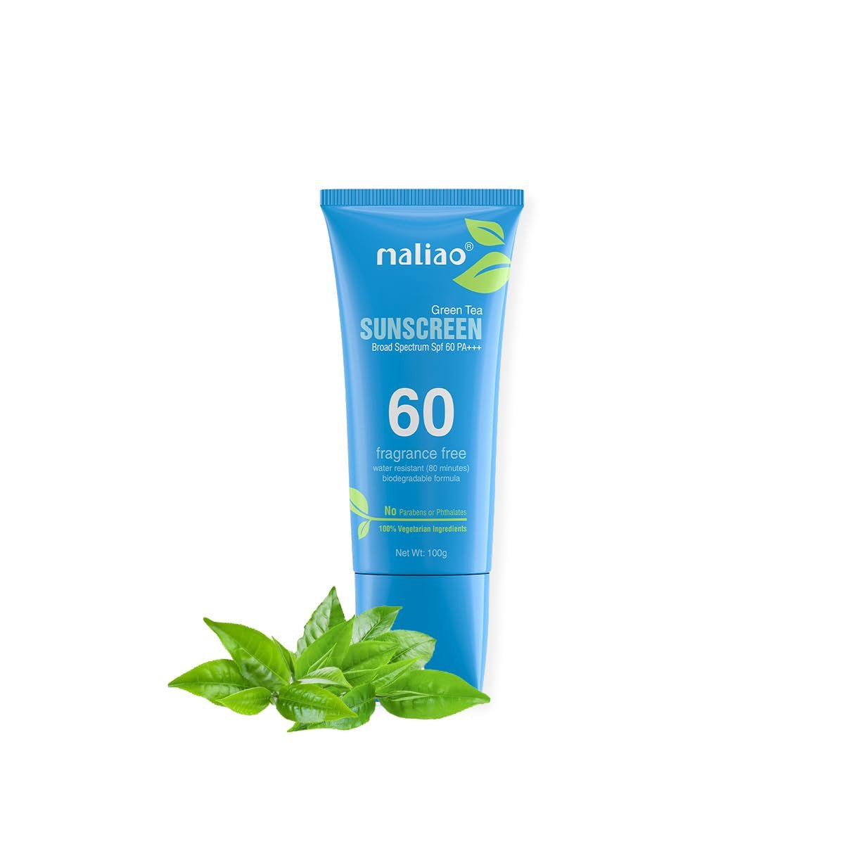 Maliao Green Tea Water Resistant Paraben & Phthalates Free Sunscreen For All Skin Type Broad Spectrum Spf 60Pa+++ 100G M219