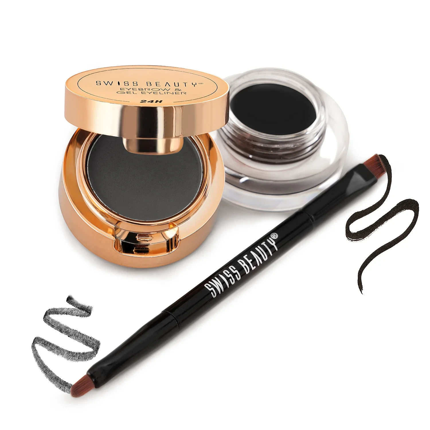 Swiss Beauty Waterproof Eyebrow & Gel Eyeliner 2 In 1 With Brush | Smudge Proof Gel Eyeliner And Eyebrow Definer Pencil