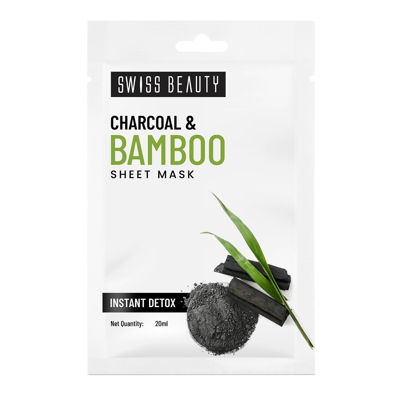 Swiss Beauty Charcoal & Bamboo Instant Detox Sheet Mask| Serum- infused sheet mask | Unclogs pores, Balances excess oil | 20ml