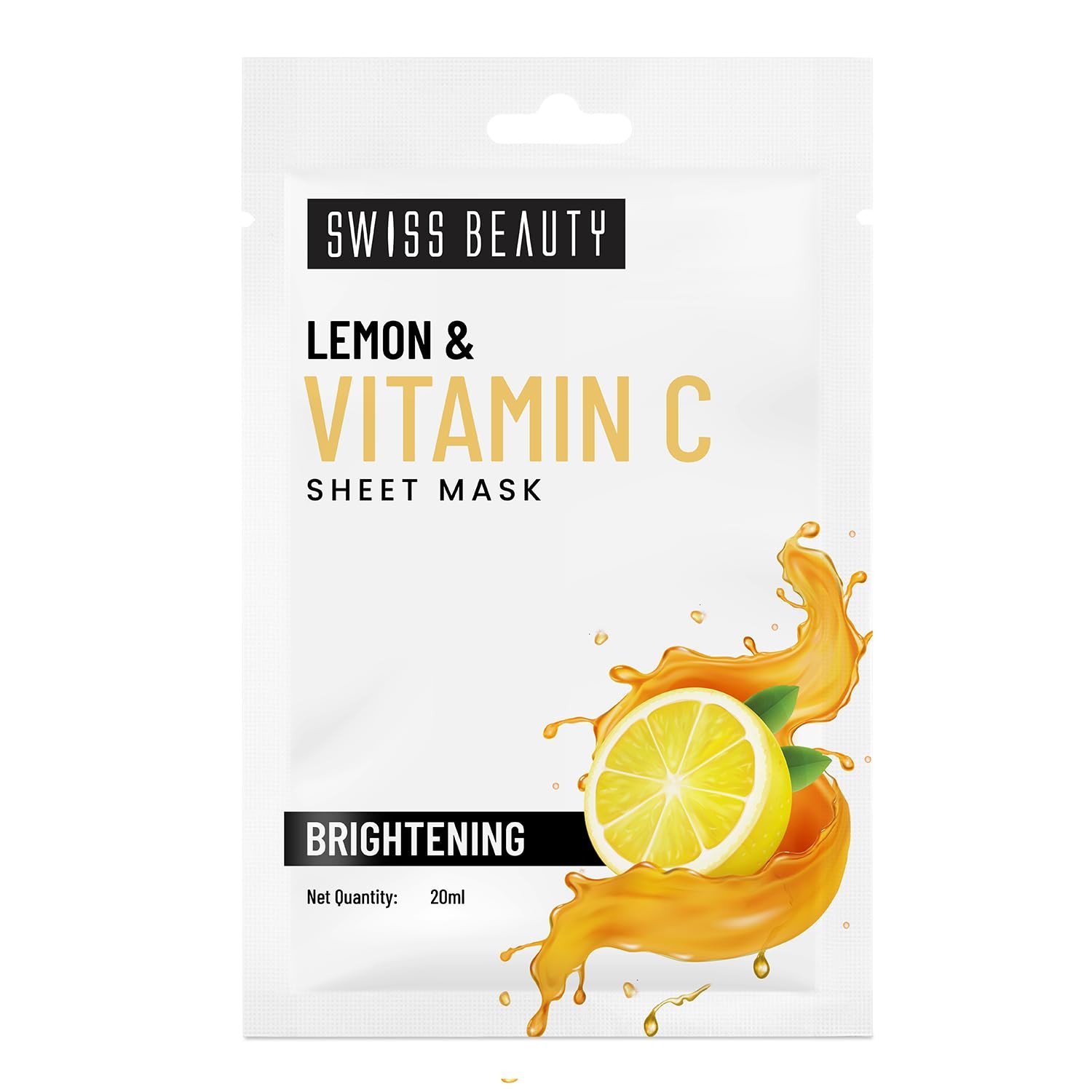 Swiss Beauty Lemon & Vitamin C Brightening Sheet Mask | Serum - infused Sheet mask | Brightens dull skin | Lightens Dark spots | 20ml