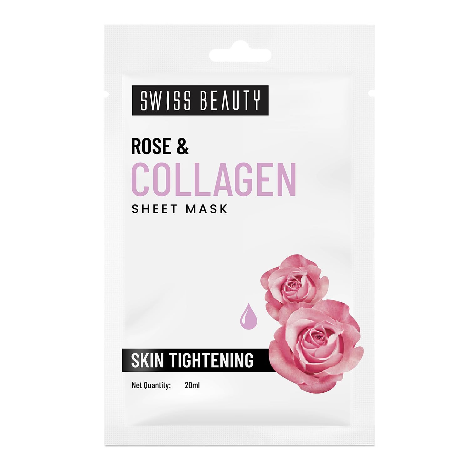 Swiss Beauty Rose & Collagen skin tightening Sheet Mask | Serum-infused sheet mask | For Hydrating and youthful glowing skin | 20ml