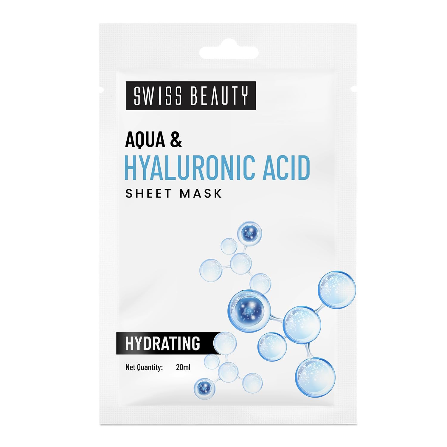 Swiss Beauty Aqua & Hyaluronic Acid Hydrating Sheet Mask| Serum-infused sheet mask | For Long lasting Hydration and Nourishment | 20ml