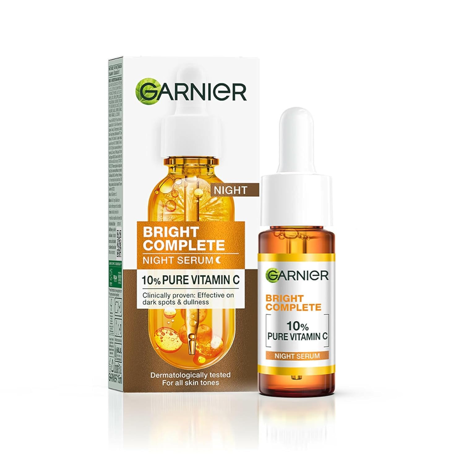 Garnier Bright Complete Night Vitamin C Serum With 10% Pure Vitamin C for Bright Skin, PM Routine Vitamin C Serum Suitable For All Skin Types