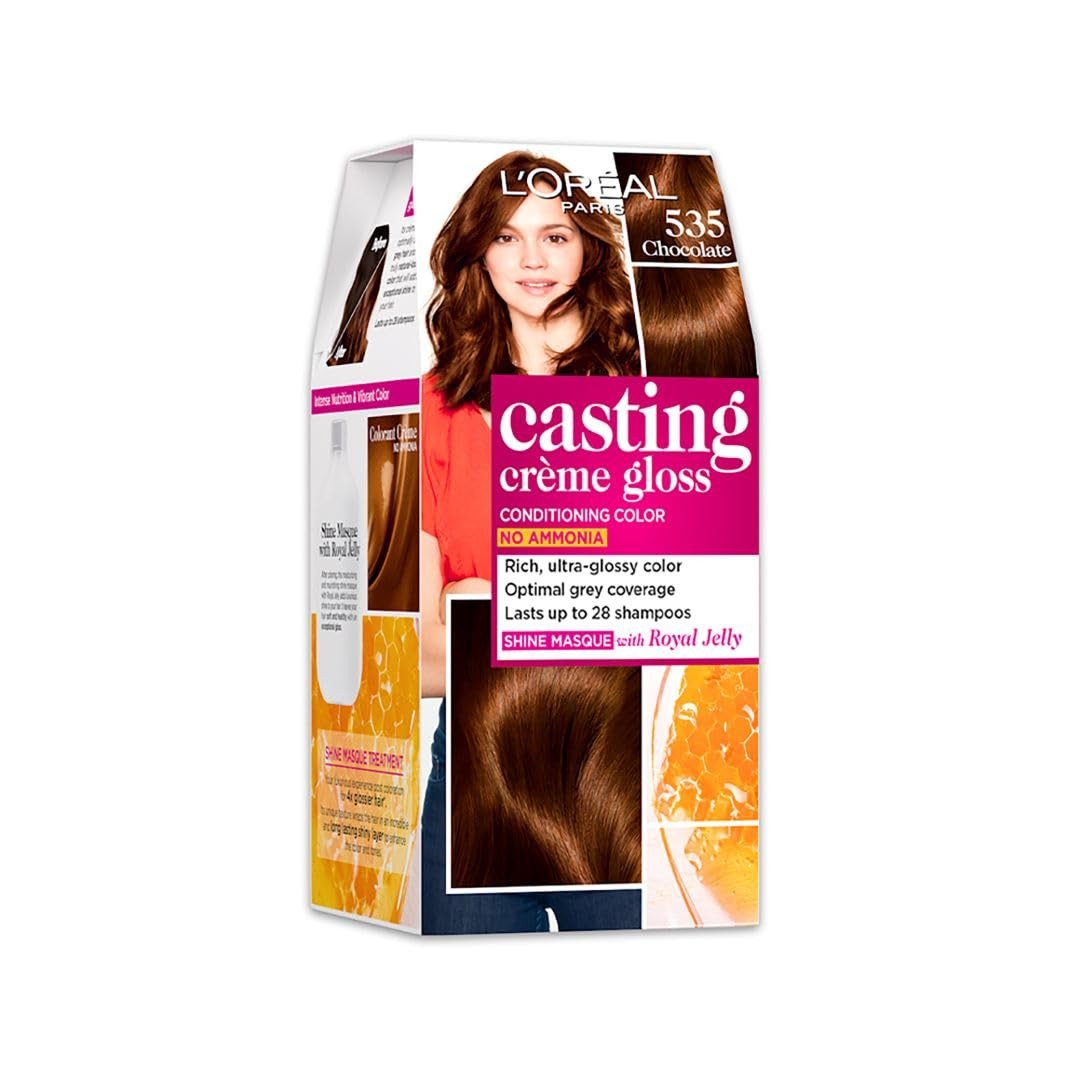 L'Oréal Paris Semi-Permanent Hair Colour, Ammonia-Free Formula & Honey-Infused Conditioner, Glossy Finish, Casting Crème Gloss, 535 Chocolate, 87.5g+72ml