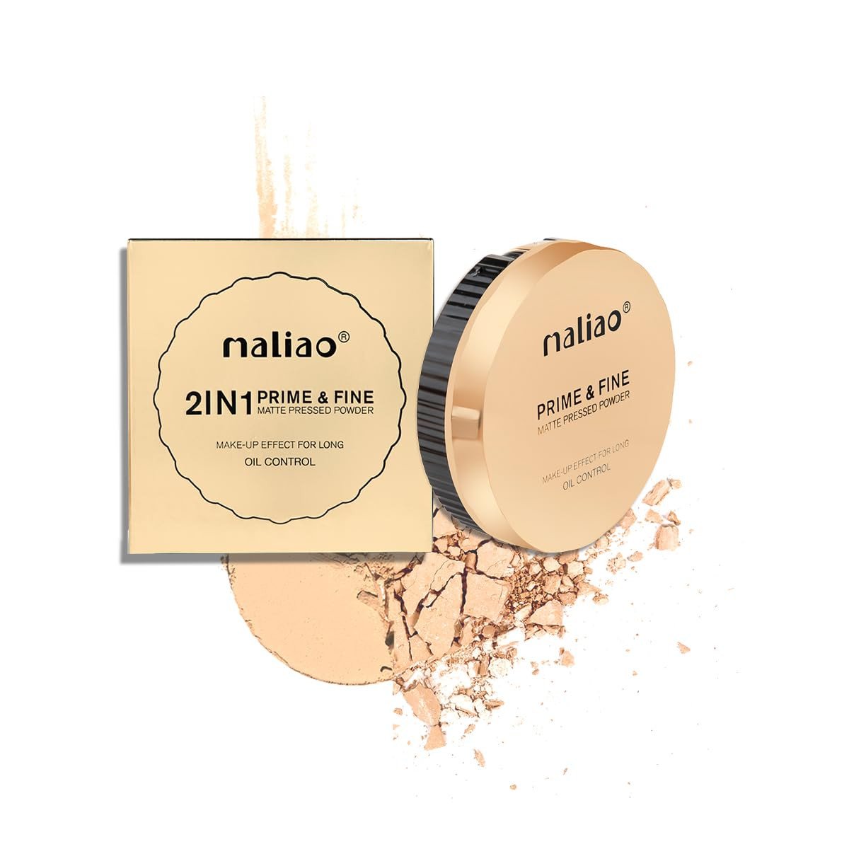 Maliao Oil Control 2 in 1 Prime & Fine Matte Pressed Powder Compact - Velvety Natural Perfectio