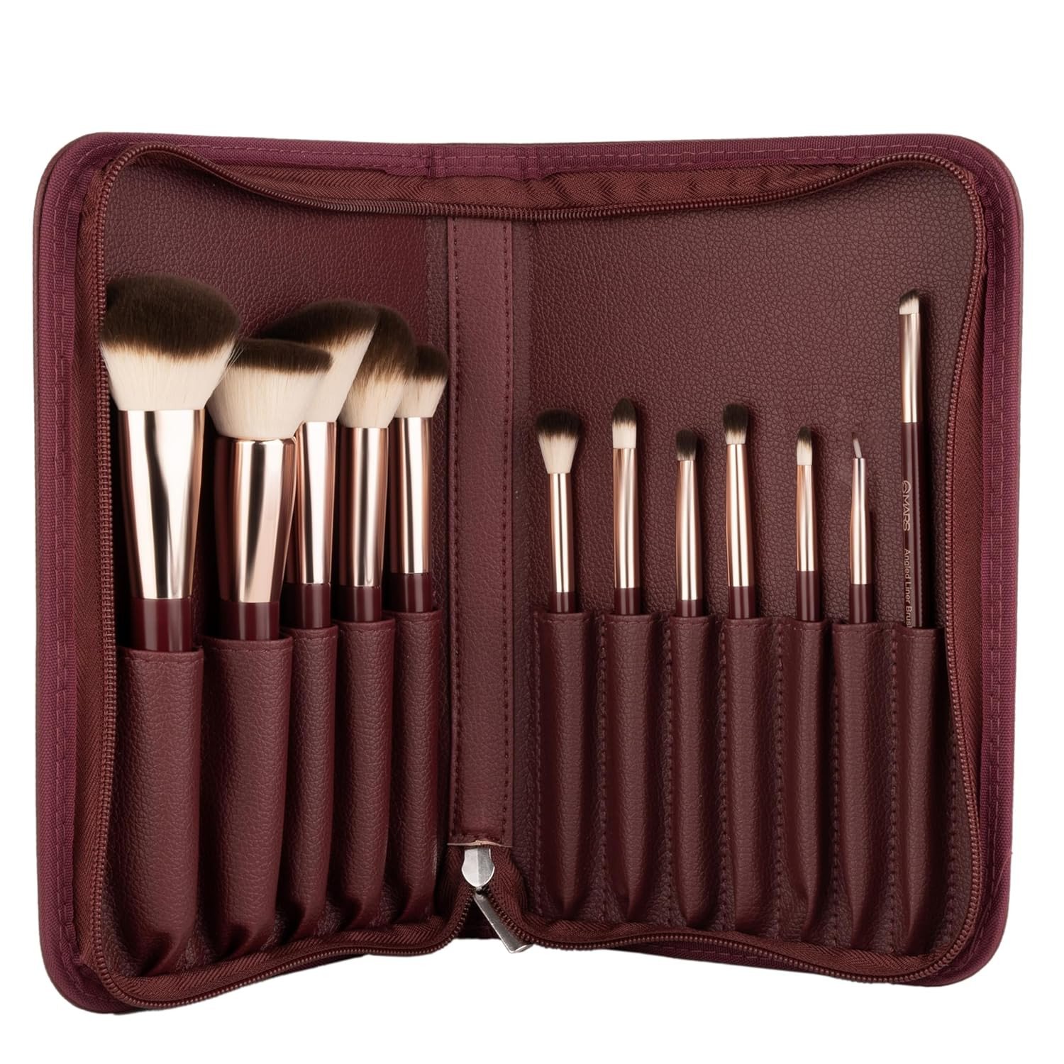 MARS Professional Makeup Brush Set of 12 | Long-Lasting | Soft & Synthetic Bristles | Easy-to-Hold & Precise Application for Face, Eyes & Brows (Maroon)
