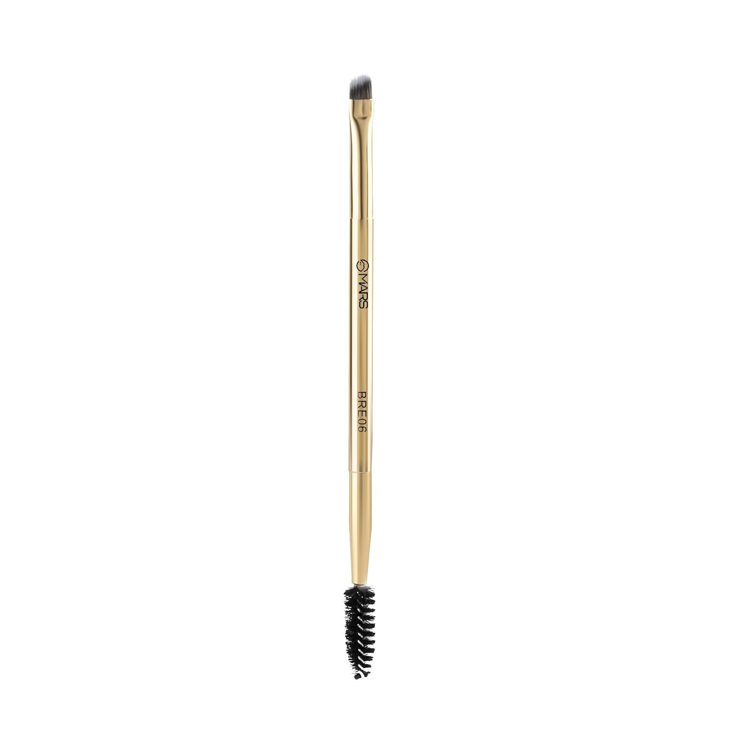MARS Artist's Arsenal Professional Angled Brush With Spoolie | Feather Soft Touch | Multi-Purpose Brush For Eyes | Precise Synthetic Bristles | Luxe Packaging Makeup Brush (Golden)
