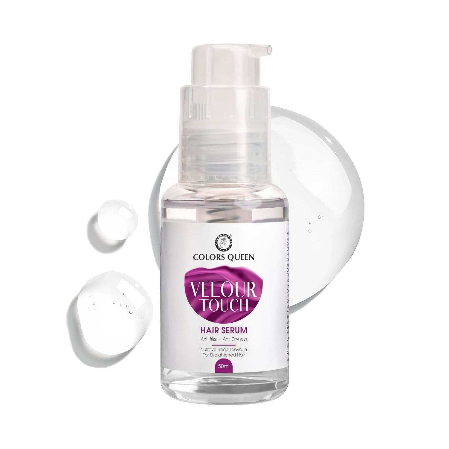 Colors Queen Velour Touch Hair Serum, 50ml | Smooth, Frizz free Hair & Glossy Finish | Protection from Pollution | Hair Straightening Serum for All Hair Types | Regular Use Hair Serum for Women & Men