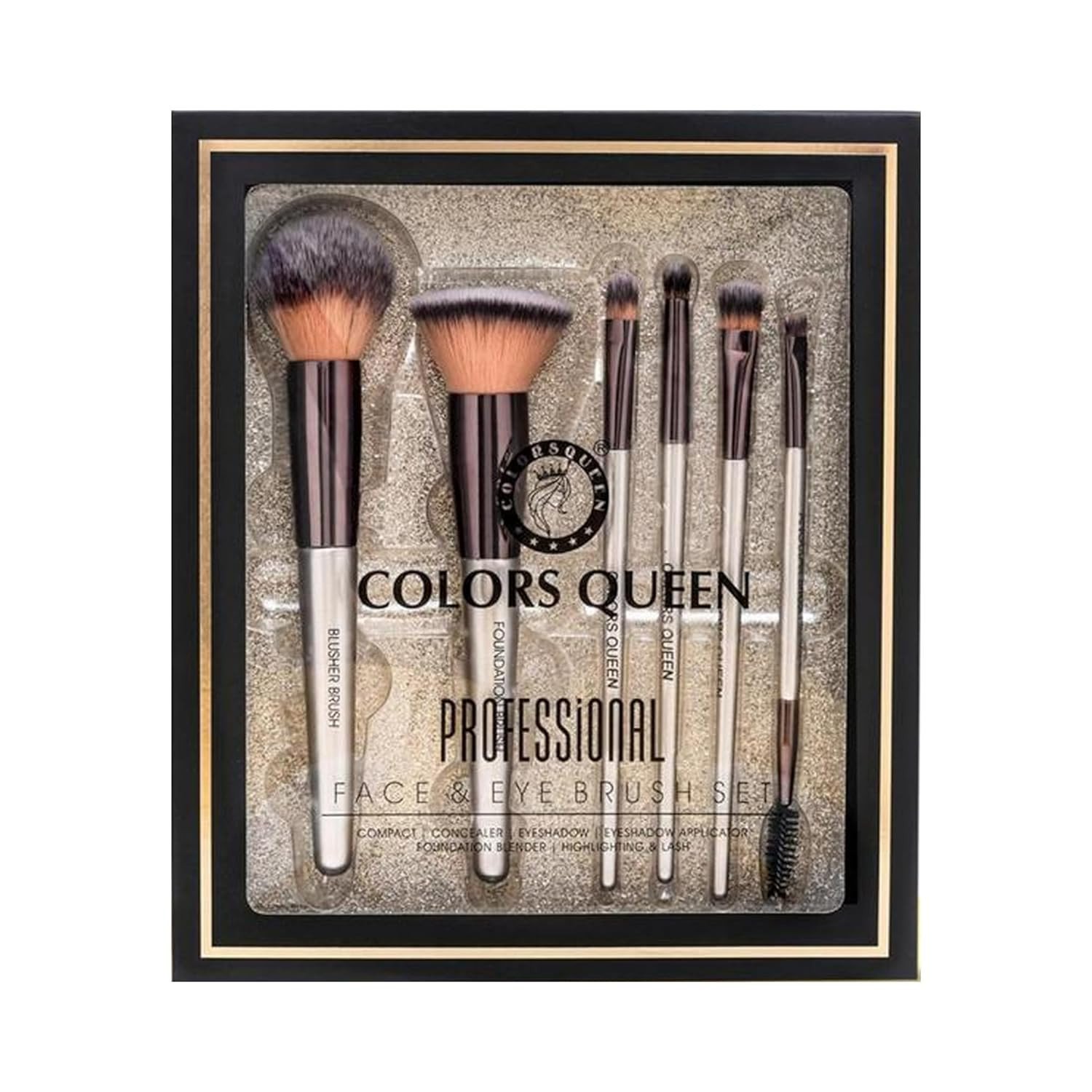 Colors Queen Professional Face & Eye Makeup Brush Set of 6 | Premium Easy to Hold, Ultra Soft Bristles, Face & Eye Makeup Brush Set for Liquid, Cream & Powder Application BR 06