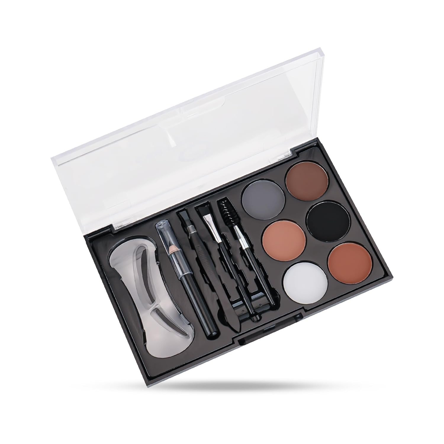 Colors Queen Eyebrow Styling Kit with 5 Highly Pigmented Shades and 1 Wax, Spoolie, Eyebrow Pencil, Eyebrow Stencil, Hair Plucker & Angular Brush (Palette) EB 06