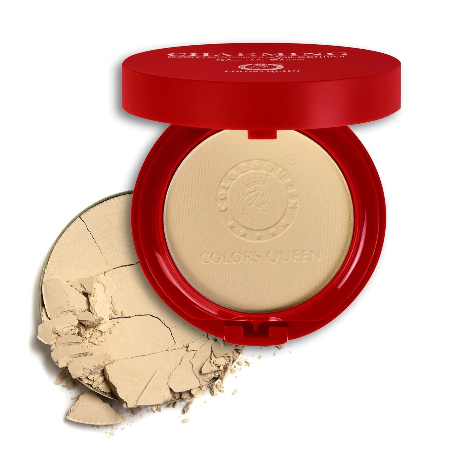 Colors Queen 2-in-1 Charming Compact Powder –18g | Oil Control, Lightweight & Long-Lasting Pressed Powder | Matte Compact Powder for Face Makeup with Mirror and Puff