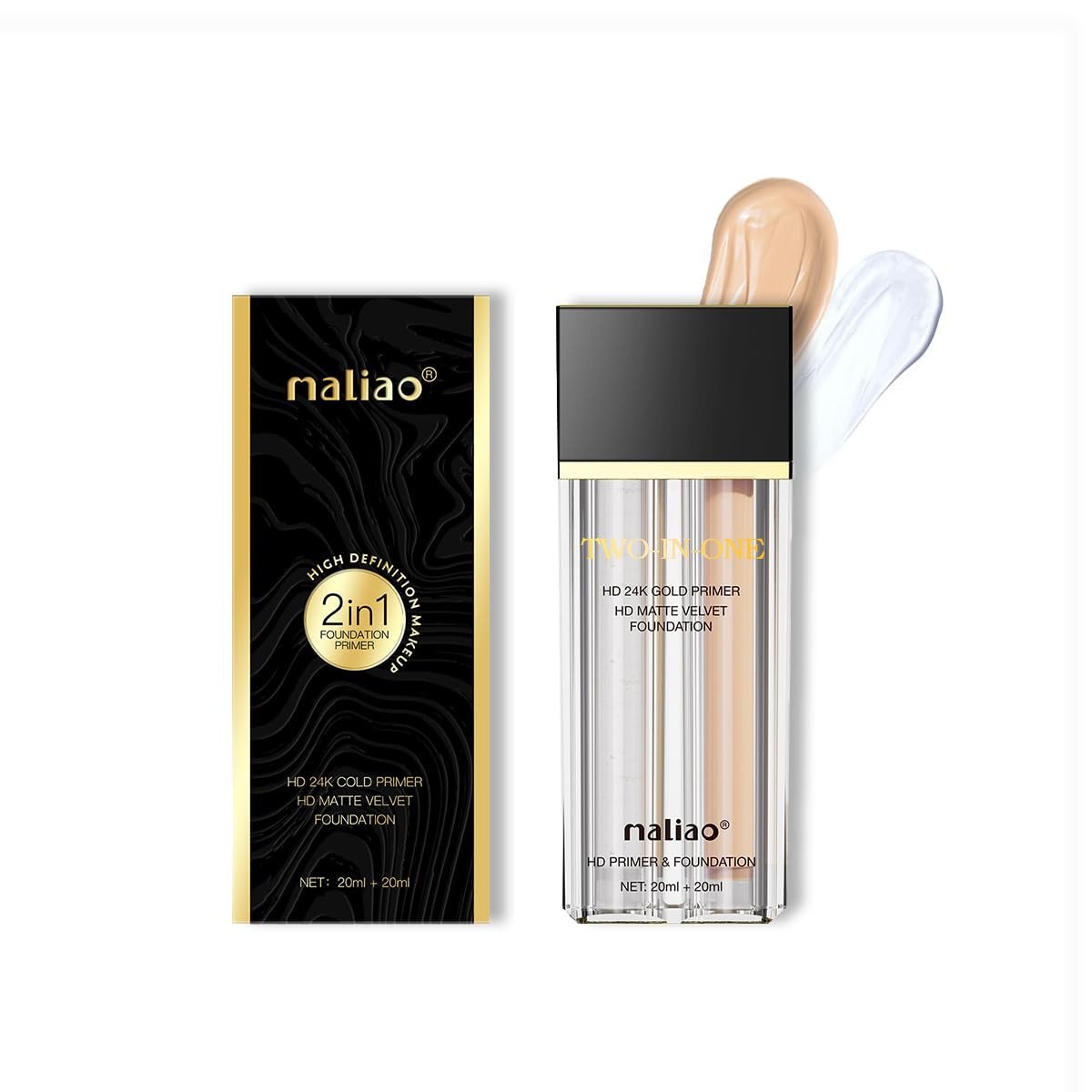 Maliao 2-IN-1 HD 24K Gold Primer & HD Matte Velvet Foundation - Ultimate Radiance