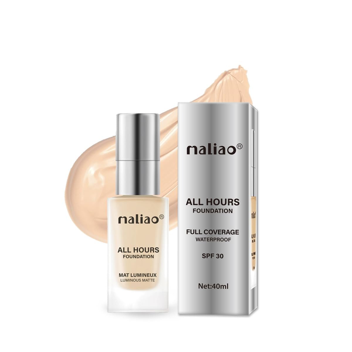 Maliao All Hours Foundation Mat Lumineux - Luminous Matte, Full Coverage, Waterproof, Ultimate Radiant