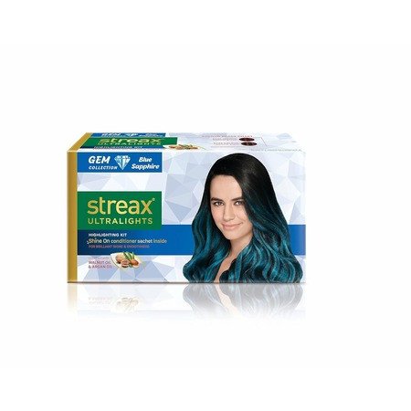 Streax Ultralights Hair Colour Highlight Kit|Blue Hair Colour,Gem Collection-Blue Sapphire-Pack Of 2 I Enriched Walnut & Argan Oil I Hair Colour For Women|Rich,Vibrant,Easy To Use,Diy Application