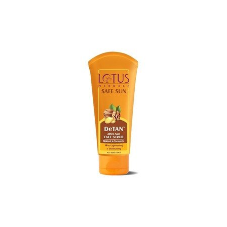 Lotus Herbals Safe Sun DeTAN After-Sun Face Scrub, Walnut & Turmeric, All Skin Types, Orange, 100 g