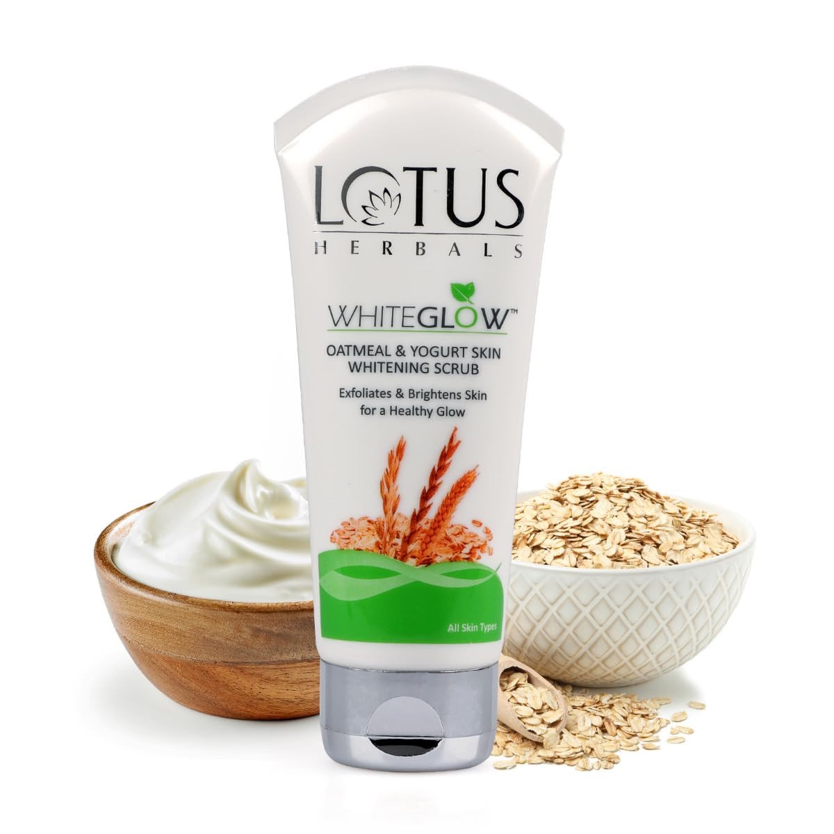 Lotus Herbals WhiteGlow Skin Brightening Oatmeal & Yogurt Scrub | Gentle Exfoliator | Removes Tan and Blackheads | Face Scrub for Women & Men