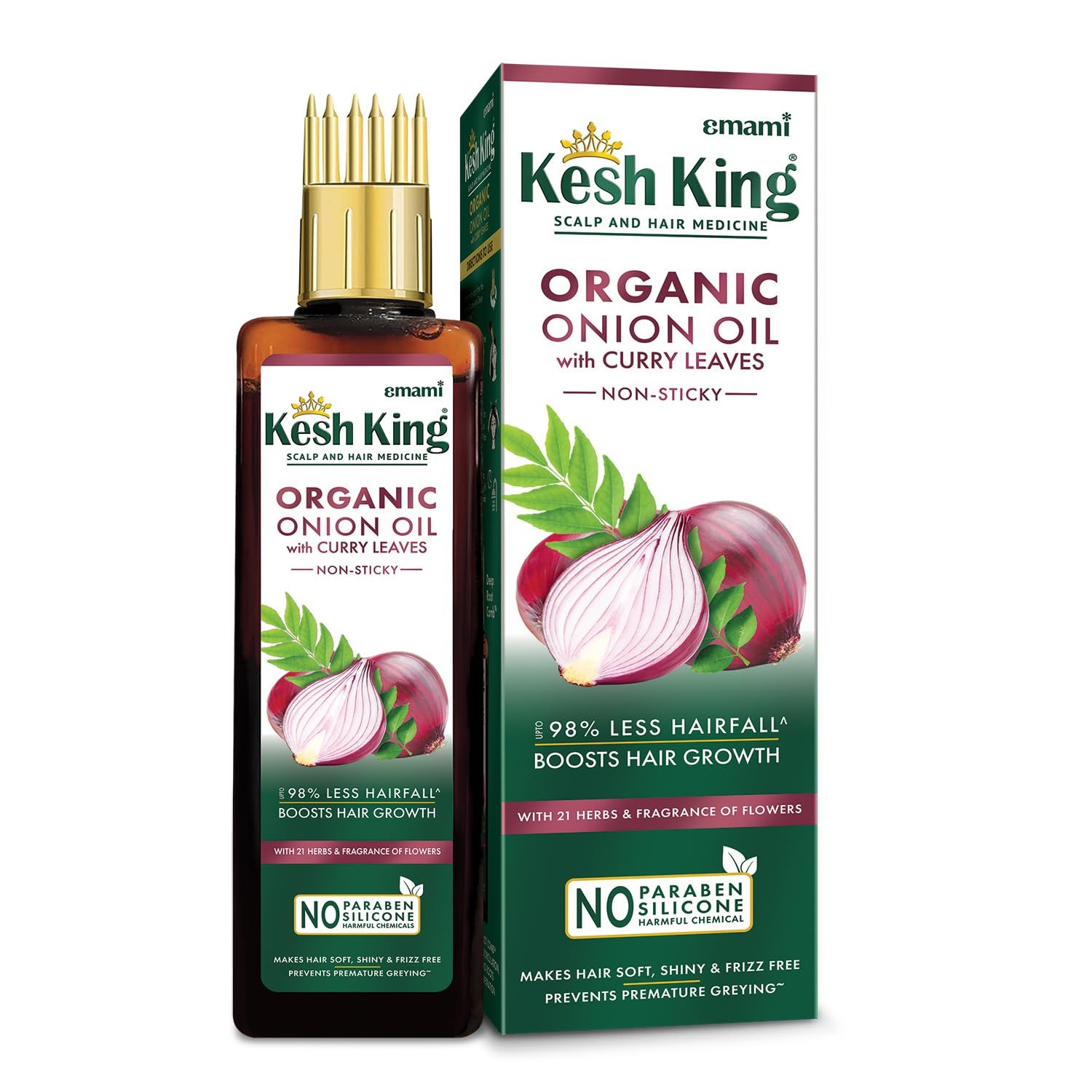 Kesh King Organic Onion Oil With Curry Leaves Reduces Hair Fall Upto 98% and Boosts Hair Growth | Non-Sticky Formula | Fragrance of Flowers | Goodness of Onion, Curry Leaves, Amla & Bhringraj - 100ml