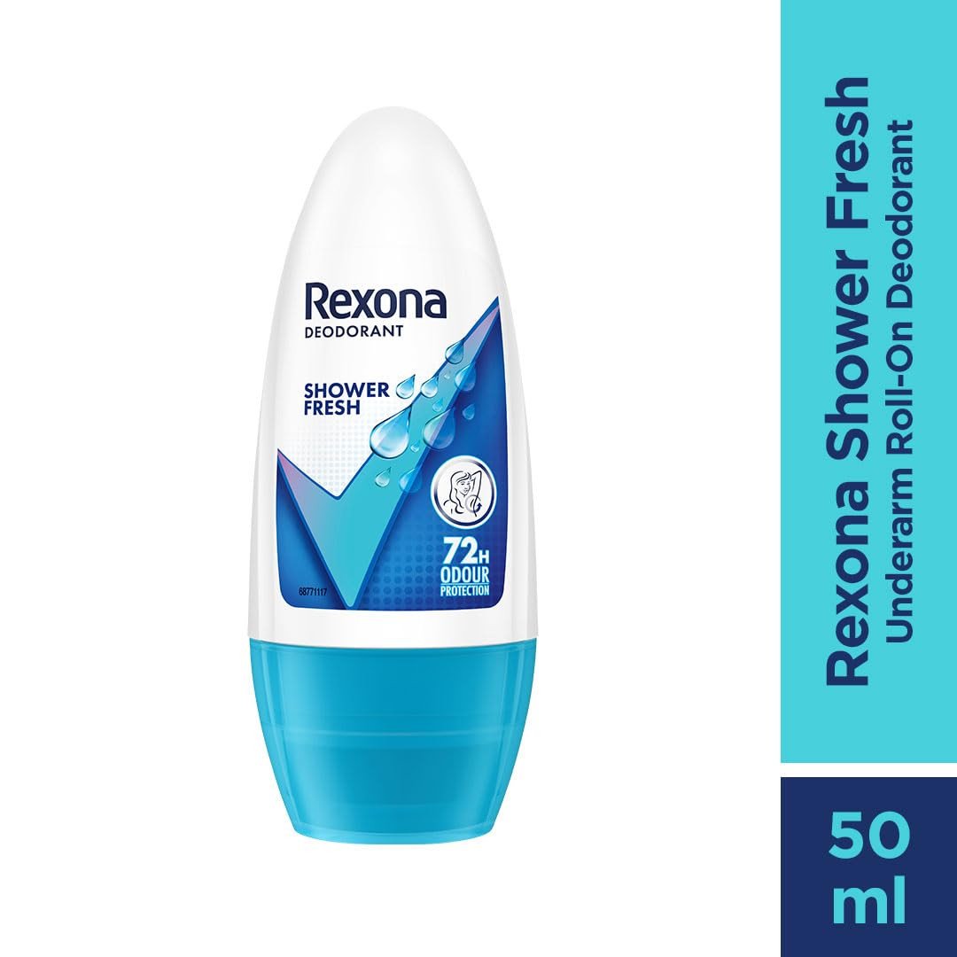 Rexona Shower Fresh Underarm Roll On Deodorant For Women, Antiperspirant, Removes Odour, Keeps Skin Fresh & Clean, Alcohol Free, Skin Friendly