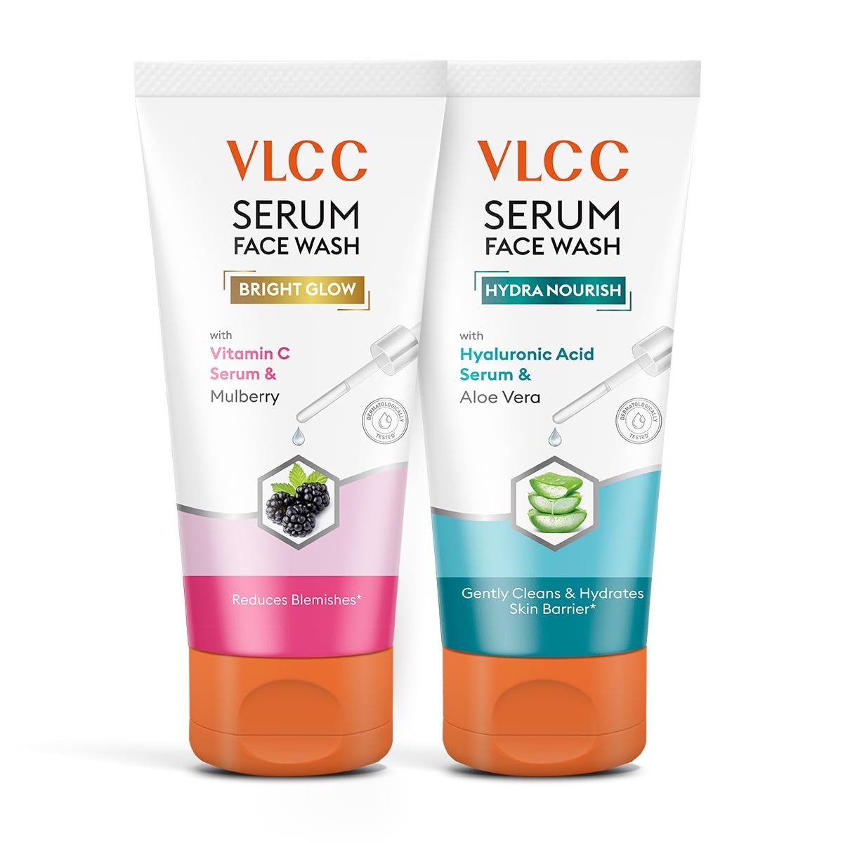 VLCC Vitamin C & Mulberry Serum Facewash - 150 ml to Reduce Blemishes & Brighten for AM | with Free Hyaluronic Acid & Aloe Vera Serum Facewash - 150 ml to Strengthen Skin Barrier for PM