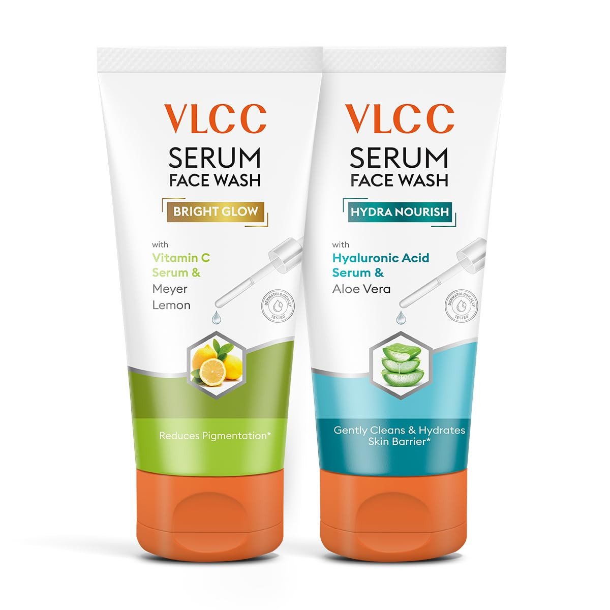 VLCC Vitamin C & Meyer Lemon Serum Facewash - 150 ml to Reduce Pigmentation & Brighten for AM | with Free Hyaluronic Acid & Aloe Vera Serum Facewash - 150 ml to Strengthen Skin Barrier for PM