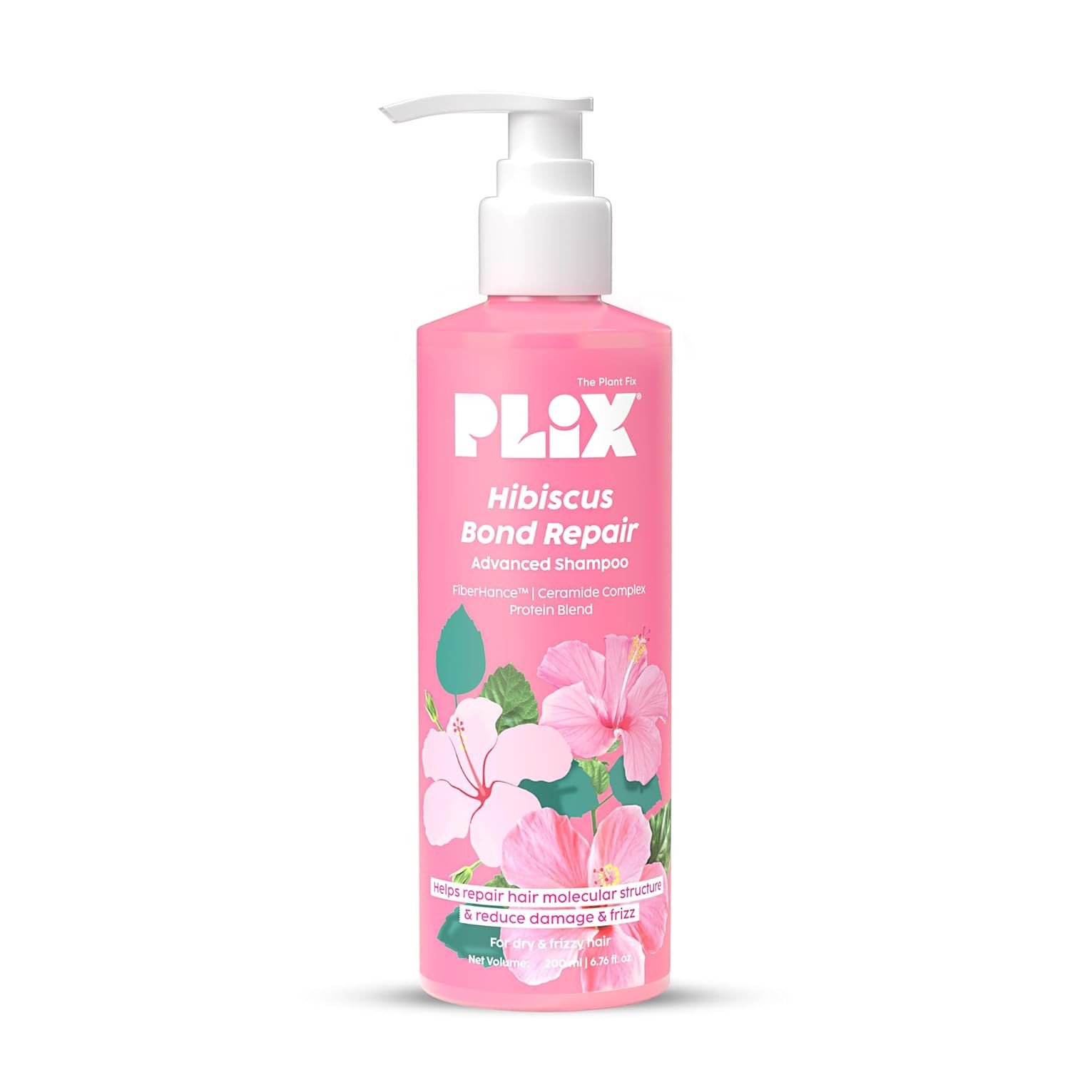 PLIX - THE PLANT FIX Hibiscus Bond Repair Advanced Shampoo for Damaged, Frizzy Hair - 200ml | Repair Hair Molecular Structure | FiberHance & Hibiscus Extract | Men & Women