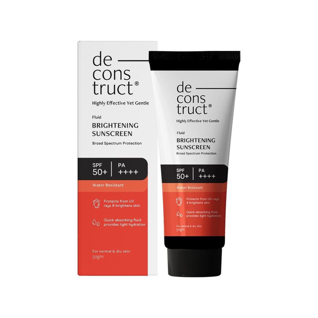 Deconstruct Brightening Sunscreen for Dry Skin with SPF 50+ | 8 hours Long Lasting Dewy Sunscreen | Water Resistant, No White Cast, Quick Absorbing | For Women and Men | 50gm