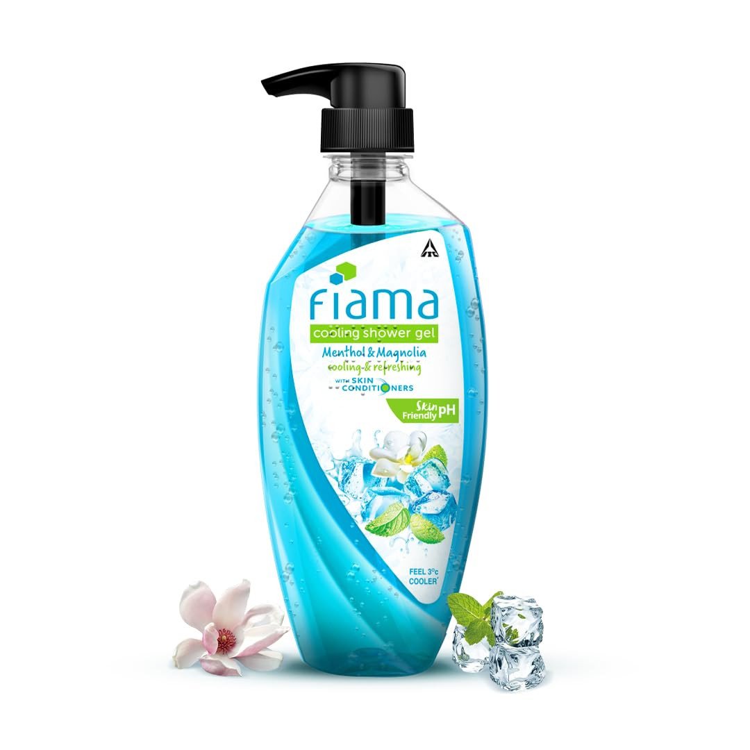 Fiama Cooling Body Wash Shower Gel Menthol & Magnolia, 500ml, Body Wash for Men & Women with Skin Conditioners & Menthol for Icy-Cool & Moisturized Skin, Feels 3° Cooler with Skin Friendly pH Suitable for All Skin Types
