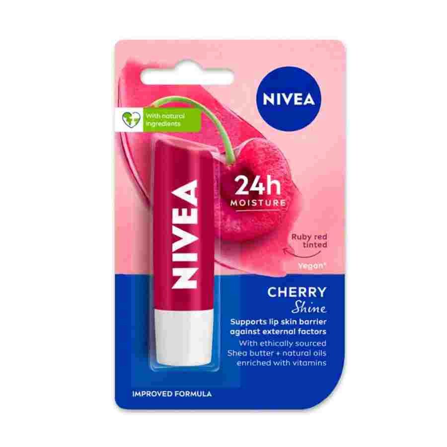 NIVEA Cherry Shine 4.8g Lip Balm|24 H Melt in Moisture Formula|Natural Oils|Glossy Finish,4.8 g
