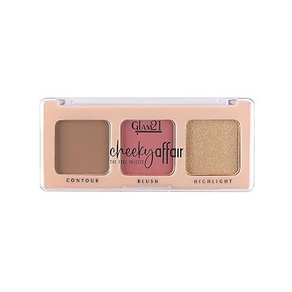 Glam21 Cheeky Affair The Face Palette |Multipurpose Palette 3 In 1 Contour, Blush & Highlight Palette |Long-Lasting Formula | Waterproof | Sweatproof | 8.6Gm