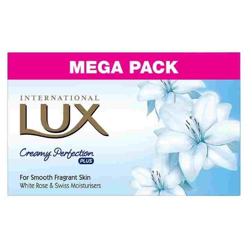 LUX International Creamy Perfection Plus Soap 500 g (4 x 125 g), For Smooth Fragrant Skin with White Rose And Swiss Moisturizer bathing Soap | For Glowing Skin