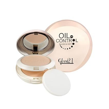 Glam21 Oil Control Sleek & Soft 2-in-1 Compact Powder 20g| Sweat & Waterproof Long Lasting Makeup with Vitamins E & C