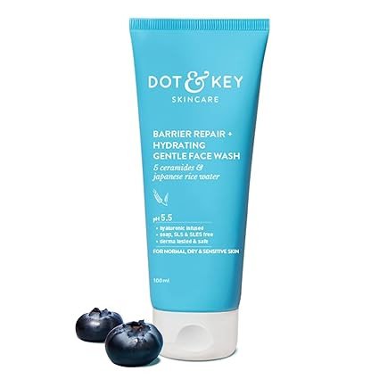 DOT & KEY Barrier Repair + Hydrating Gentle Face Wash With Probiotic | Ceremide Face Wash | For Dry Skin,Normal Skin & Sensitive Skin | Gently Cleanses Skin From Dirt & Oil For Unisex,100Ml