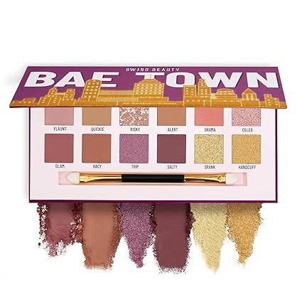 Swiss Beauty Bae Town Eyeshadow Palette with 12 highly pigmented shades | Mix of Mattes, Metallics and Shimmers | Comes with Eye Brush 14g