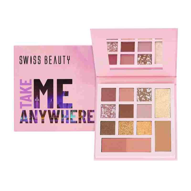 Swiss Beauty Take Me Anywhere Face and Eye Palette | 9 Eyeshadow shades, 2 blushers, 1Contour, 1 Highlighter | Highly pigmented, Blendable Mattes and Metallic shades 12g