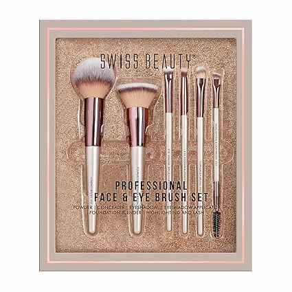 Swiss Beauty Professional Face & Eye Brush Set of 6 with Synthetic Fibres and Easy Blending For Cream, Liquid & Powder Formulation SB F01