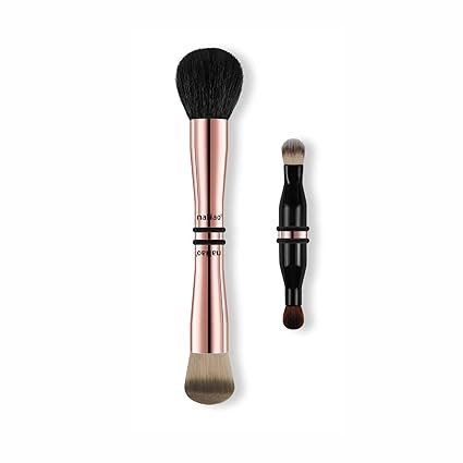 MALIAO 4 in 1 Travel Brush with Foundation Brush, Powder Brush, Eyeshadow Blending Brush & Flat Brush | Soft Bristles Makeup Brushes Set for Women